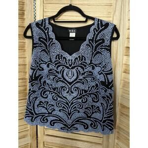 VTG MSK Stretch Knit Tank Top Scallop Edge Sequin Bead Lavender Purple XL